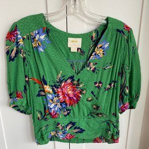 Anthropologie Maeve Garden Green Floral Wrap Top - US Size 10